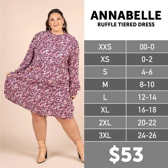 LuLaRoe Red Annabelle Ruffle Tiered Long Sleeve Boho Peasant Dress Size 3XL NWT - Picture 5 of 6